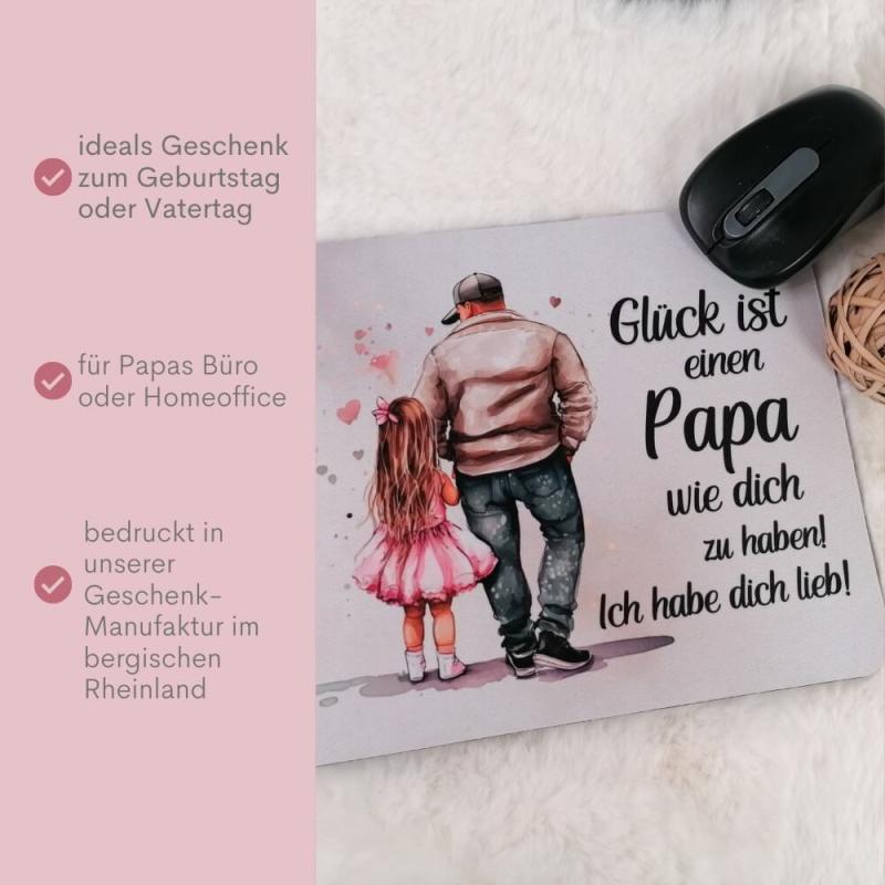 Mousepad mit Spruch Glück ist einen Papa wie dich zu haben, Variante Papa und ein Mädchen, Produktbild