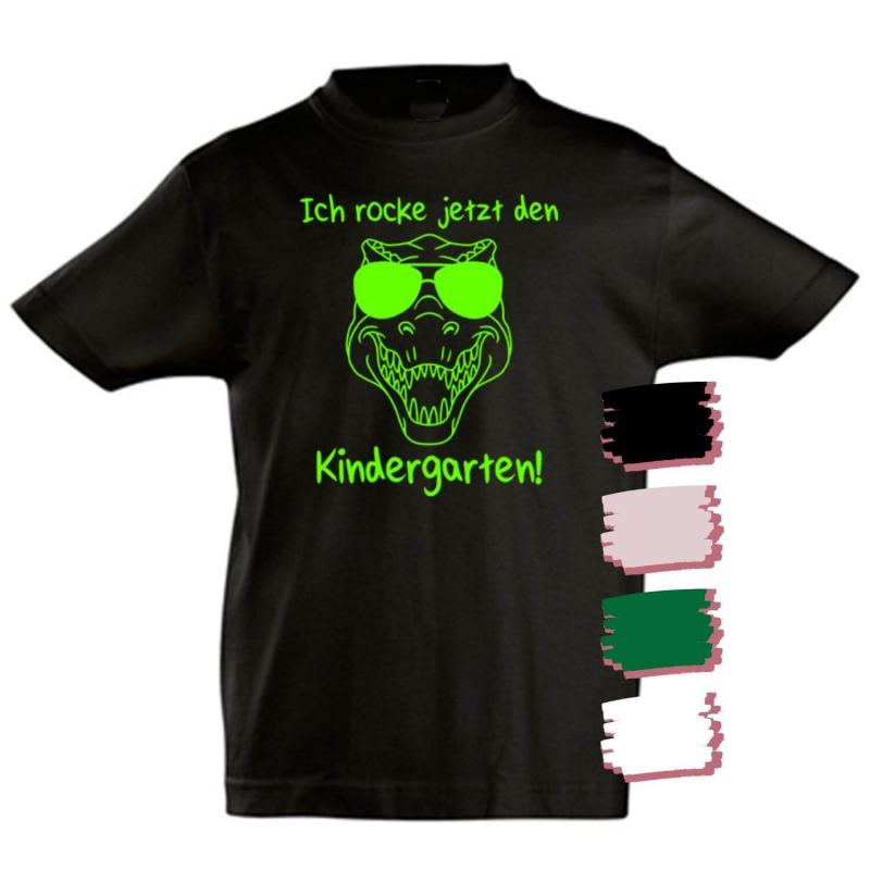 T-Shirt Dino mit Spruch: Ich rocke jetzt den Kindergarten, 100% Baumwolle, verschiedene T-Shirt-Farben, Cover
