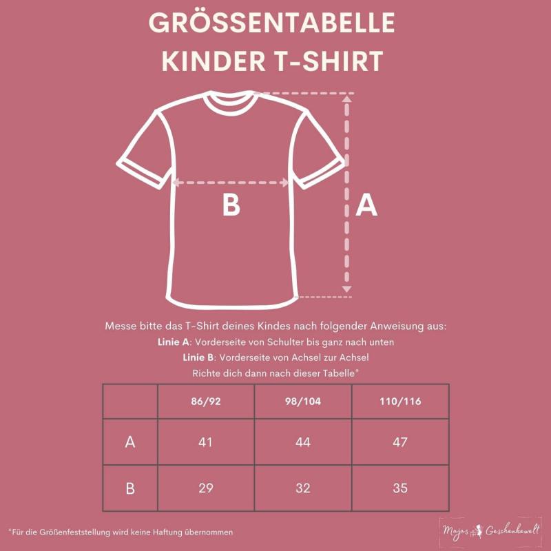 T-Shirt Kindergartenkind 2023 mit Einhorn, 100% Baumwolle, Größentabelle
