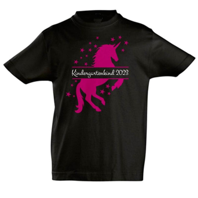 T-Shirt Kindergartenkind 2023 mit Einhorn, 100% Baumwolle, T-Shirt Farbe: schwarz