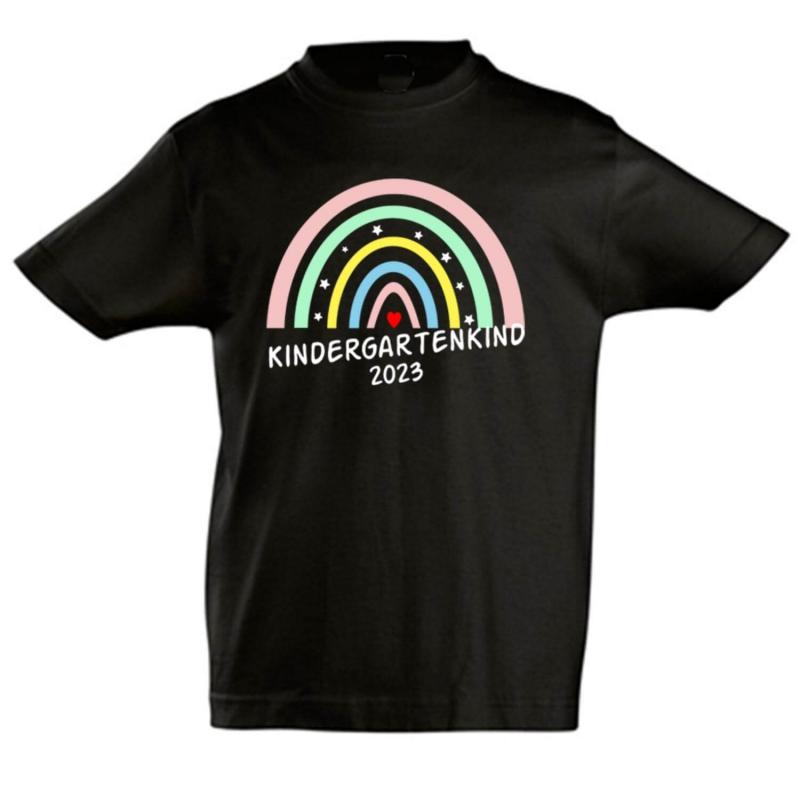 T-Shirt Kindergartenkind 2023 mit Regenbogen, 100% Baumwolle, Farbe: schwarz